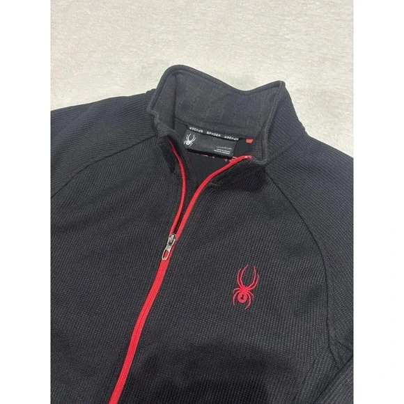 Spyder Full Zip Jacket Mens XL Black Red Fleece Lined Outdoor Warm Logo - Picture 2 of 13